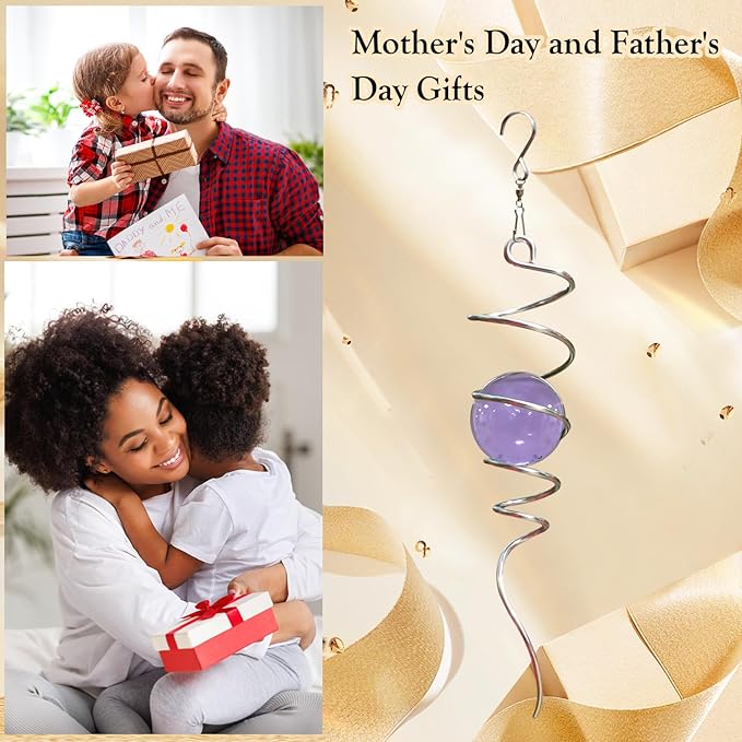 Gazing Ball Spiral Tail, Spiral Wind Spinners with Purple Glass Orb, Decorative Wind Spinner Stabilizer, Outdoor Décor Hanging Decor for Yard Garden Rotating Art Decoration Unique Gifts 13"