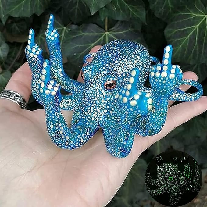 Middle Finger Octopus,Middle Finger Statue,Weird Decor Suitable for Indoor and Outdoor Garden Home Various Fish Tank Decoration (Blue)