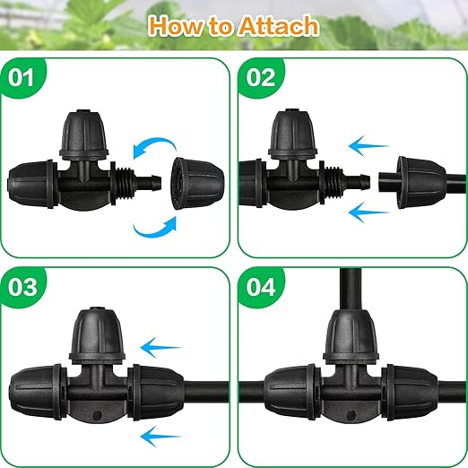 Upgraded 1/4" Drip Irrigation Tee Fittings:24 Pieces Leak Free Lock Barbed 3 Way Tee Connectors for 1/4 Inch Irrigation Tubing Quick Connect Parts for Garden Landscape System
