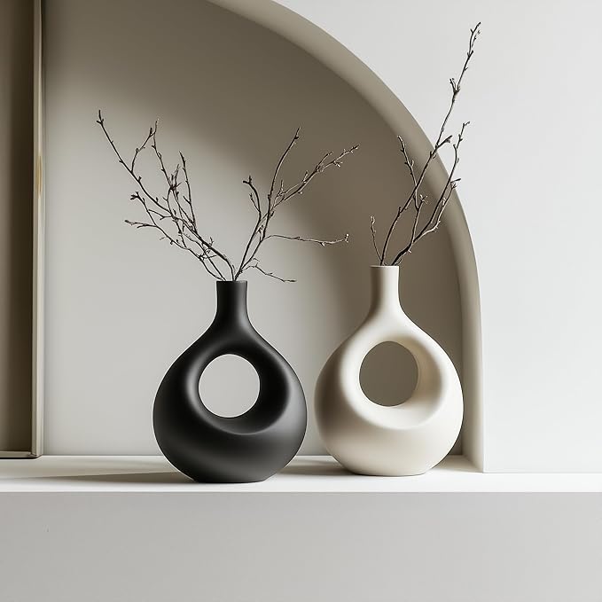 NOBULA Ceramic Bagel Vases C5 โ Thoughtful for Mom โ Elegant Set of 2 for Living Room, Bedroom or Table โ Modern Home Decor Sheโll Love โ Perfect for Flowers & Plants