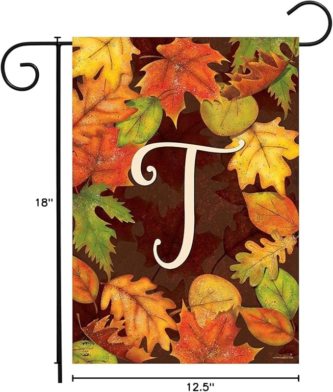 Briarwood Lane Fall Leaves Monogram Letter T Garden Flag