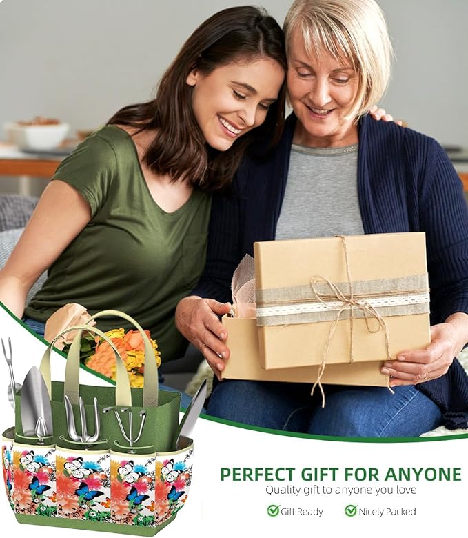 Gardening Tools Set of 9 - Complete Heavy Duty Garden Tools Set with Fashion Handbag - Durable Gardening Supplies Kit Ideal Gifts for Women