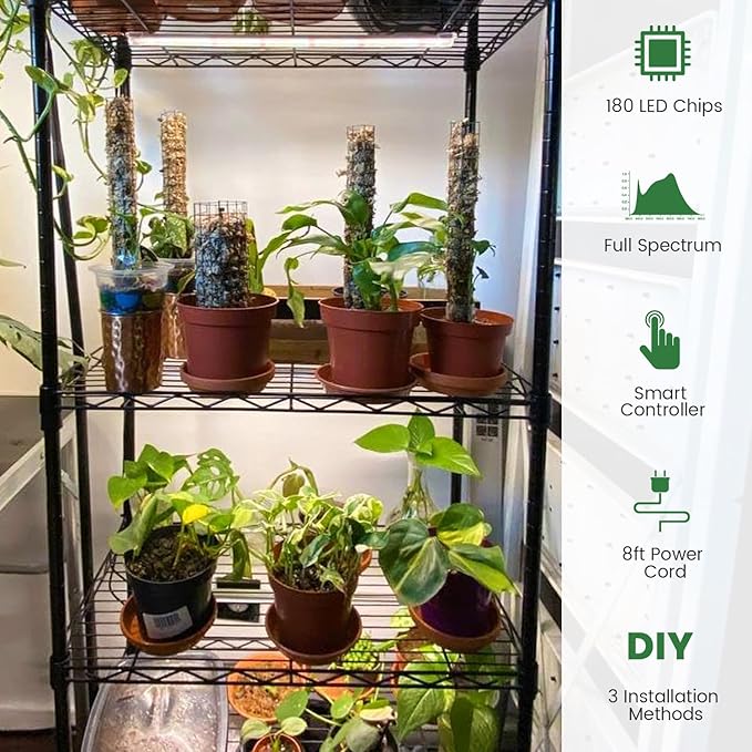Grow Lights for Indoor Plants Full Spectrum, LED Grow Light Strips with 6/12/16H Timer, 3 Spectrum Modes, 5 Brightness Levels, 180 LEDs Sunlike Plant Lights for Indoor Growing (2 Pack)