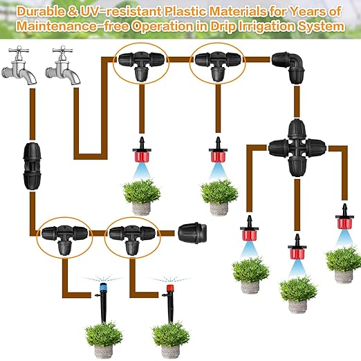Upgraded 1/4" Drip Irrigation Tee Fittings:24 Pieces Leak Free Lock Barbed 3 Way Tee Connectors for 1/4 Inch Irrigation Tubing Quick Connect Parts for Garden Landscape System