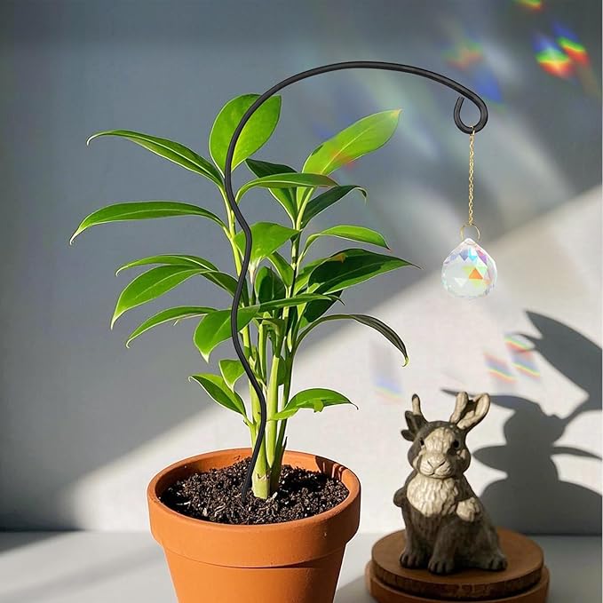 Plant Trellis for Potted Plants with Colorful Crystal Sun Catcher, 17.5 Inch Metal Plant Stakes for Indoor Plant Accessories Indoor for Home Garden,Plant Lover Gift (Black)