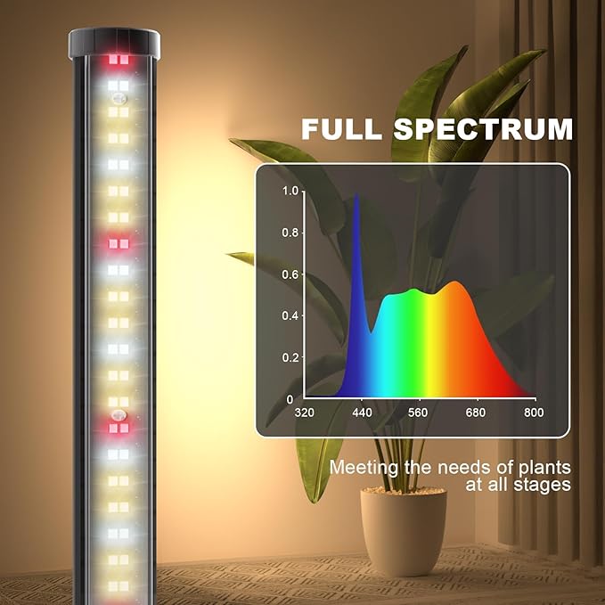 bedee LED Grow Light for Indoor Plants: 50 Inch Full Spectrum Plant Lights for Seed Starting with Timer and 10 Level Dimmable Standing Plant Growing Lamp for Greenhouse with Hanging Accessories
