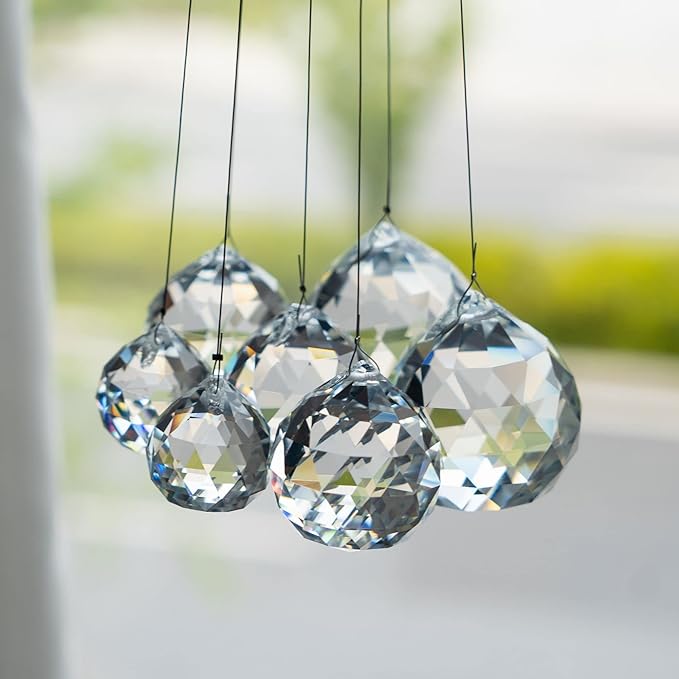 Crystalsuncatcher Clear Glass Crystal Ball,12PCS 30mm Prism Feng Shui Lamp Hanging Drop Chandelier Pendants Suncatchers for Home Decor Party