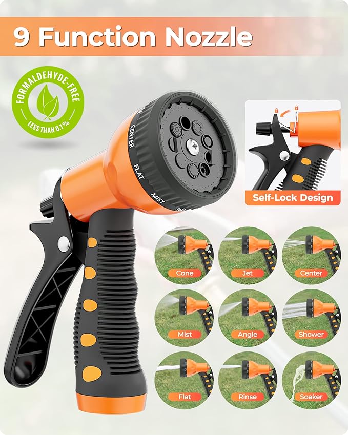 Ayleid Retractable Garden Hose Reel,1/2 in x 65 ft Wall Mounted Hose Reel, with 9- Function Sprayer Nozzle, Any Length Lock/Slow Return System/Wall Mounted/180°Swivel Bracket (Black)