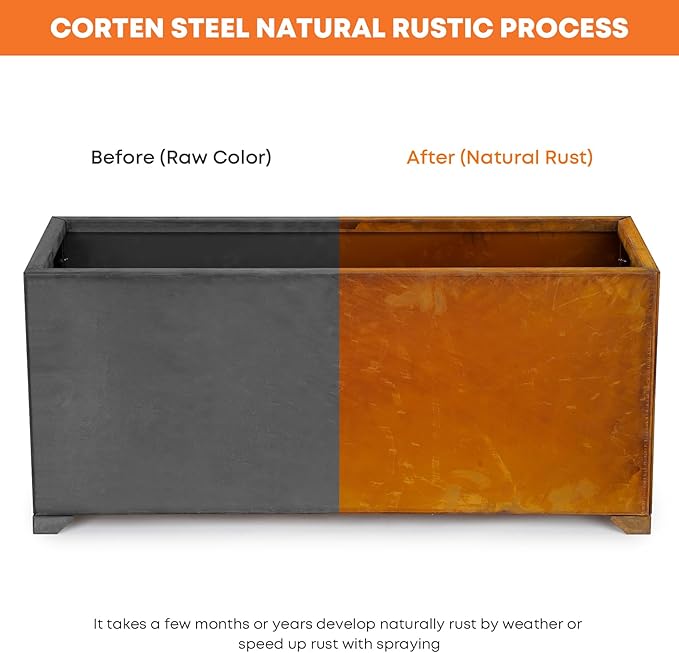 Stanbroil Corten Steel Planter Box for Outdoor Patio - 36 X12 X16 Inch Large Rectangular Metal Planter Box with Natural Rusty and Drainage Holes for Raising Flower, Plants