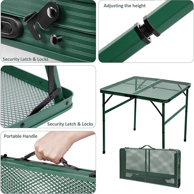 Square Folding Table, Easy for Storage, Compact and Portable Picnic Table for Grill, Outdoor Camping, Garden, Patio, Dining, BBQ, Party, Market and Card Table, 27.2 L×27.2W inches