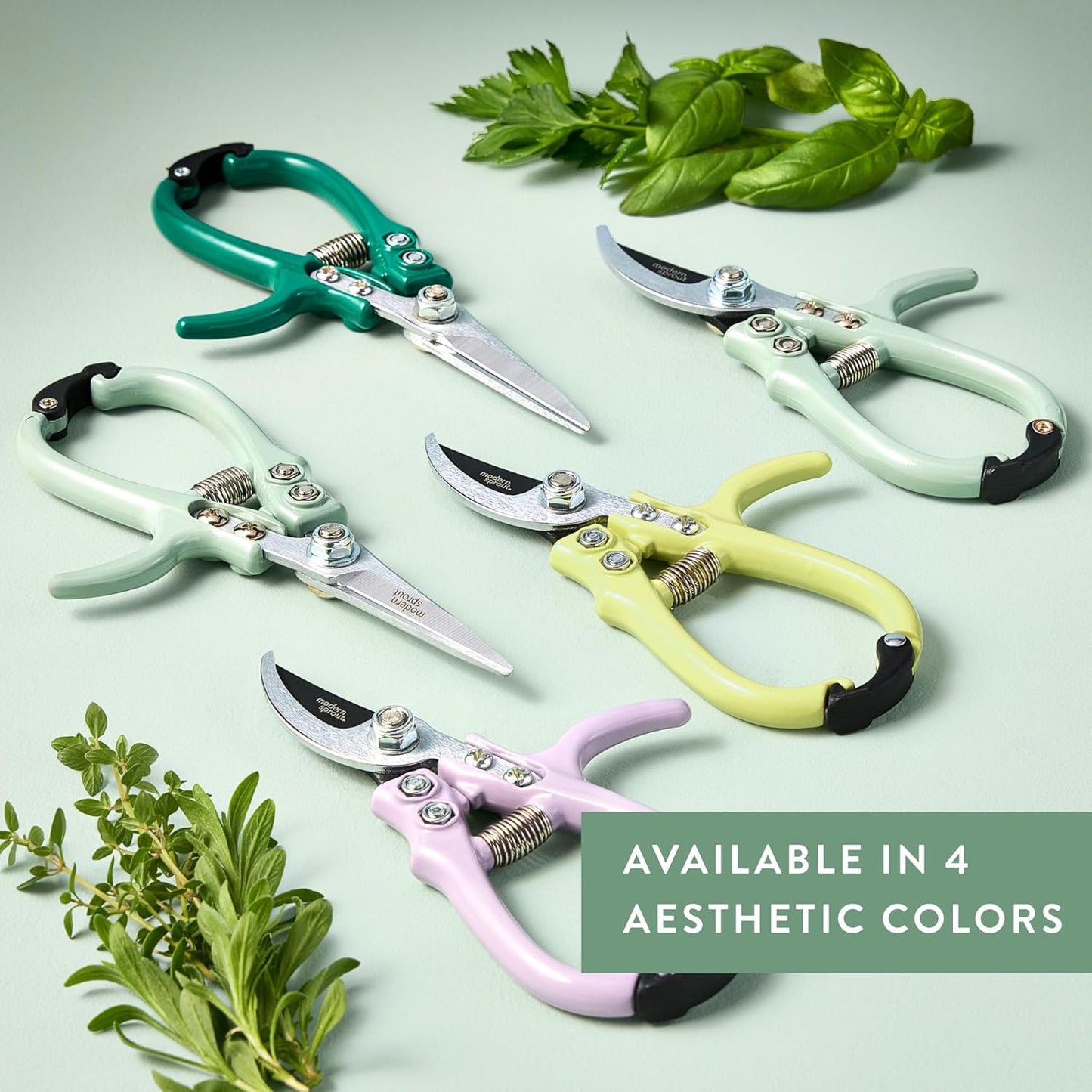 Modern Sprout Pruning Shears - Herb Snipping Scissors- Lightweight Gardening Tools W/Easy Lock - Flower Cutter Garden Shears - Carbon Steel Blade + Reusable Holster (Sage, 1-Pack)