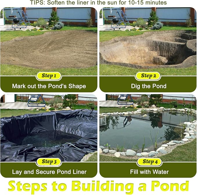 7 x 10 FT Pond Liner, HDPE Pond Liners for Outdoor Ponds 20 Mil Easy Cutting Puncture Resistant Impermeable Pond Liners Skins for Koi Fish, Water Garden Waterfall Fountain Aquaculture Pond