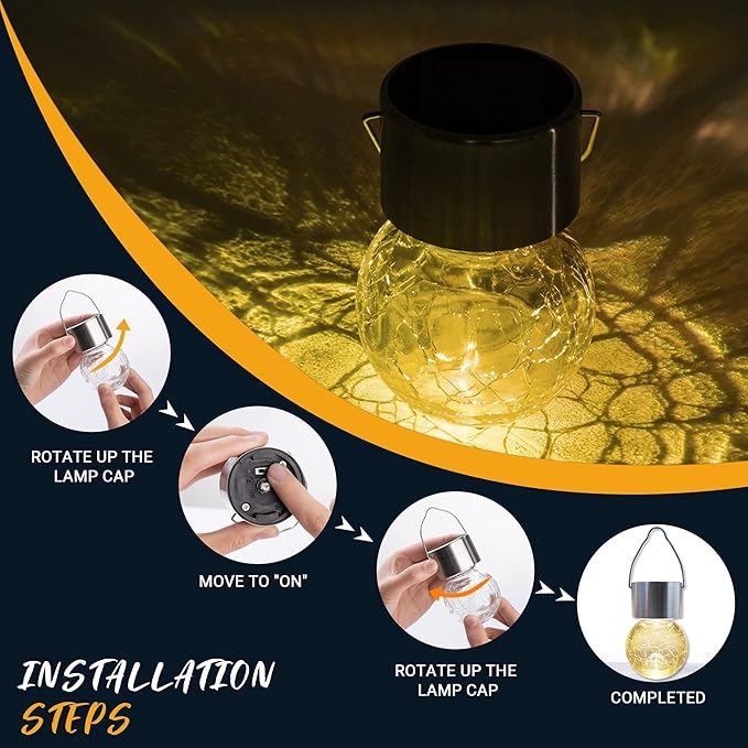 GIGALUMI 8 Pack Solar Outdoor Lights, Solar Hanging Lights for Christmas Decoration-Cracked Glass Solar Lights Outdoor Waterproof for Garden, Yard, Fence, Tree(Warm White)