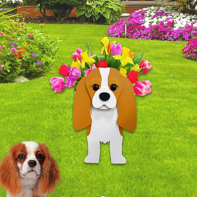 Brown King Cavalier Dog Planter Plant Pots,Cute Garden Dog Flower Planter,Dog Planters Birthday Gifts for Women,Office,Indoor/Outdoor Decor(9.45 * 8.66 * 13.39in)