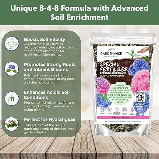 Slow Release Hydrangea Fertilizer with Iron & Sulfur β Indoor & Outdoor Soil Acidifier for Miracle Growth (1 qt)