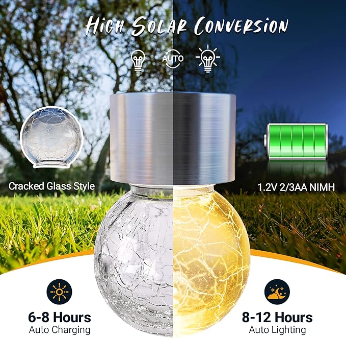 GIGALUMI 8 Pack Solar Outdoor Lights, Solar Hanging Lights for Christmas Decoration-Cracked Glass Solar Lights Outdoor Waterproof for Garden, Yard, Fence, Tree(Warm White)