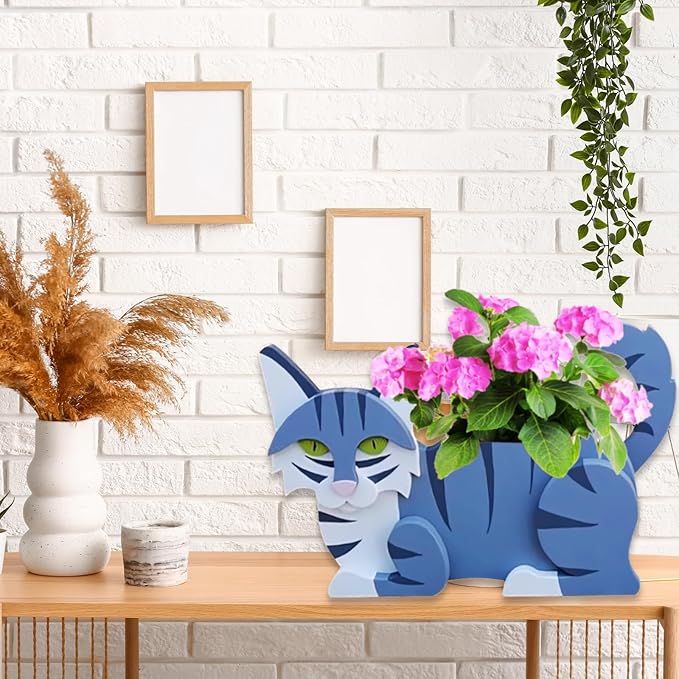 Sapphire White Cat Planter Plant Pots,Cute Garden Cat Flower Planter,Cat Planters Birthday Gifts for Women,Office,Indoor/Outdoor Decor(12.5 * 5.12 * 7.8in)