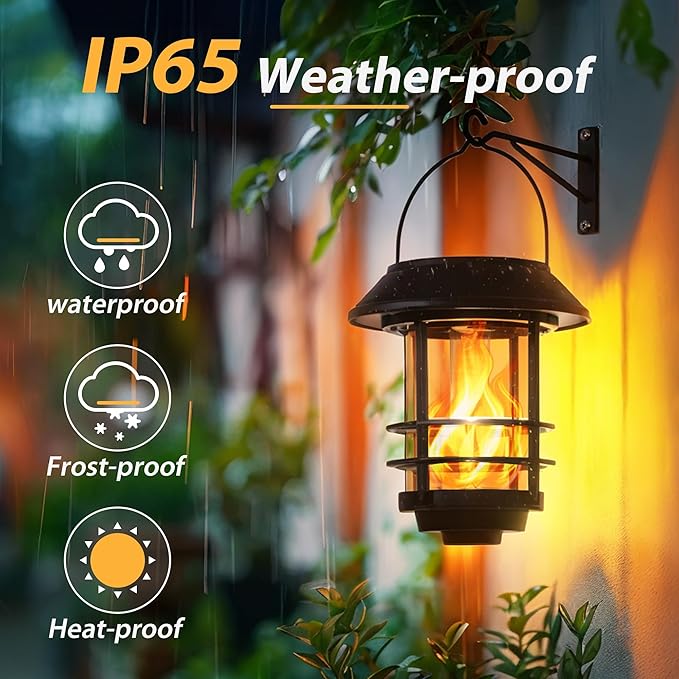 Otdair Solar Wall Lantern Outdoor, Flickering Flames Solar Sconce Lights Outdoor, Hanging Solar Lamps Wall Mount for Front Porch, Patio and Yard, 4 Pack