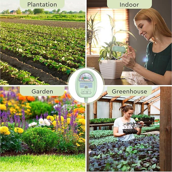Soil Moisture Meter, 4-in-1 Moisture Meter for Plants, Tester for Moist, Light,Nutrients, pH, Soil Test Kit, Great for Garden, Lawn, Farm, Indoor & Outdoor Use, No Battery Required