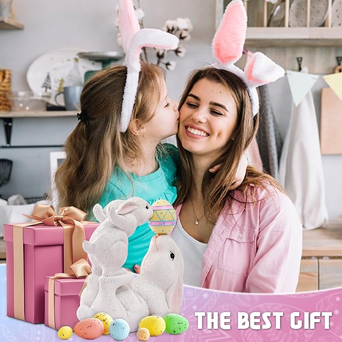 Easter Bunny Decor Solar Garden Outdoor Statues with Easter Egg LED Lights β Garden Rabbit Statue Outdoor Yard decorations for Patio,Lawn,Ornaments β Unique Easter Gifts for Birthday,Women,Mom