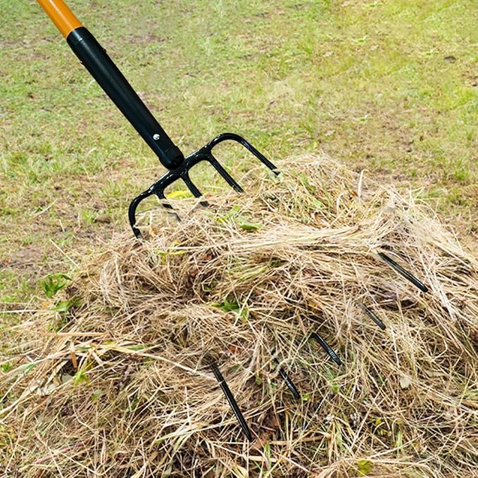 Pitch Fork for Gardening, 5 Tine Pitchfork Heavy Duty with Fiberglass Handle, 58 Inches