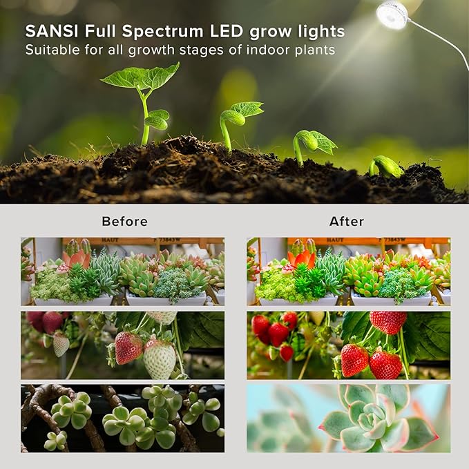 SANSI Puck Grow Light, LED Plant Light for Indoor Plants Full Spectrum Grow Lamp 10W (150 Watt Equiv), Small Hanging Plant Lamp with Timer Auto On Off 4 8 12 Hrs, 4-Level Dimmable for Plant Shelf