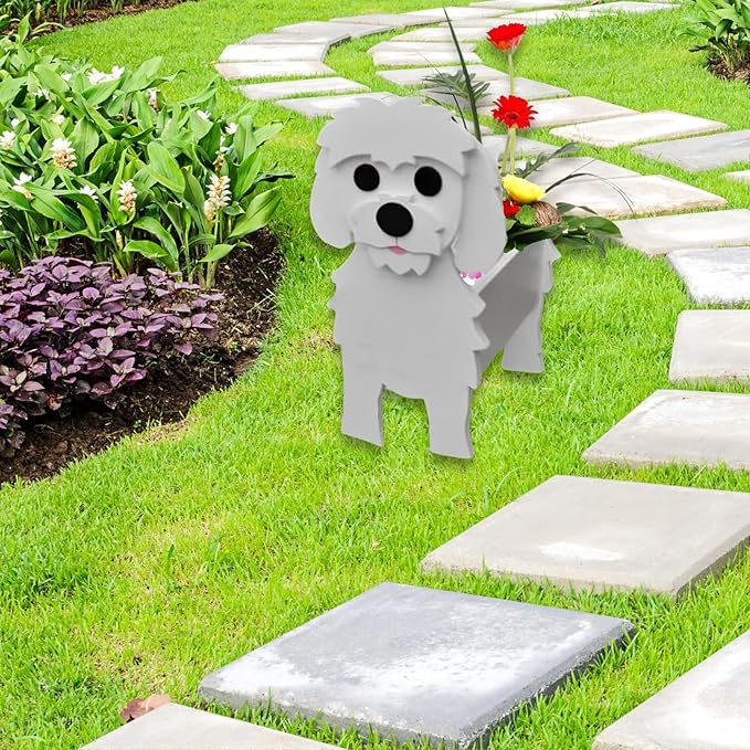 Maltese Dog Planter Plant Pots,Cute Garden Dog Flower Planter,Dog Planters Birthday Gifts for Women,Office,Indoor/Outdoor Decor(9.45 * 7.36 * 13.39in)