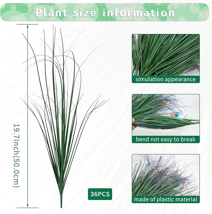 36Pcs Artificial Grass Plants, Faux Shrubs Wheat Grass, Artificial Tall Grass Fake Plants for Outdoor Decor,Artificial Greenery Stems Weed for Room Indoor Home Decor(Green Purple Tail)