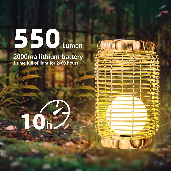 Solar Lantern Outdoor Waterproof,Large Natura Rattan Solar Lantern Hanging with Handle, Solar Powered Decorative Table Lamp for Gardens ,Patio,Yard,Porch,Trees,Lawn,Pathway Home Decoration,12Inch