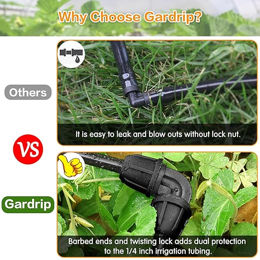 Upgraded 1/4" Drip Irrigation Elbow Fittings:24 Pieces Leak Free Lock Barbed 90 Degree Elbow Connectors for1/4 Inch Irrigation Tubing Quick Connect Parts for Garden Landscape System