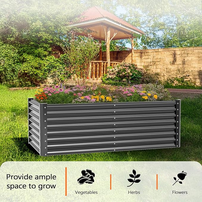 VINGLI Galvanized Raised Garden Beds Outdoor, 6x3x2 Ft, 8x4x2 Ft Lager Metal Planter Raised Beds for Planting Vegetables Flowers Herb (6 * 3 * 2(Square))
