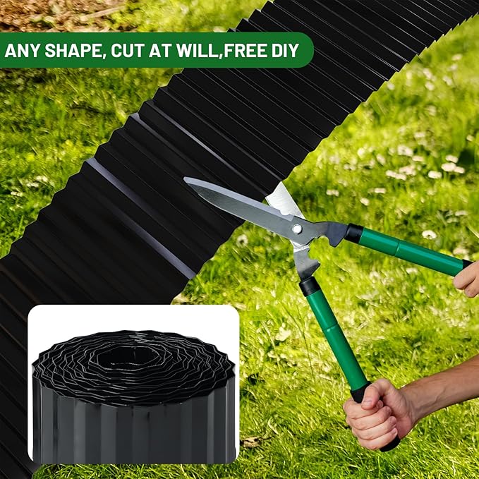 SnugNiture Corrugated Metal Garden Edging,10" x 20' Sturdy Lawn Edging Border,Landscape Edging Border for Lawn, Flower Bed,Garden and Yard(Black)