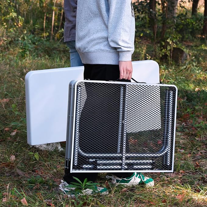 REDCAMP 36x24 Folding Grill Table for Outside, Lightweight Portable Metal Aluminum Outdoor Grill Table with Adjustable Height Legs, Great for Camping Picnic Cooking BBQ, Silver 3ft