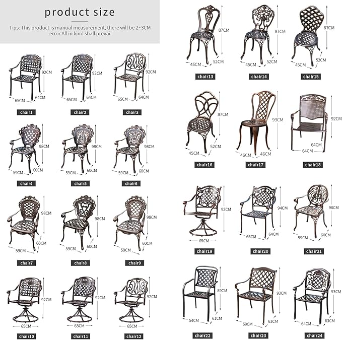 Outdoor Dining Chair Cast Aluminum Patio Chairs Set of 2 All-Weather Patio Dining Chair with Adjustable Feet for Backyard Garden (Muran Chair)