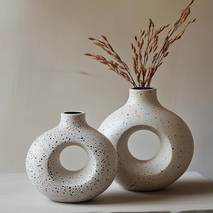 NOBULA Ceramic Bagel Vases C6 โ Thoughtful for Mom โ Elegant Set of 2 for Living Room, Bedroom or Table โ Modern Home Decor Sheโll Love โ Perfect for Flowers & Plants