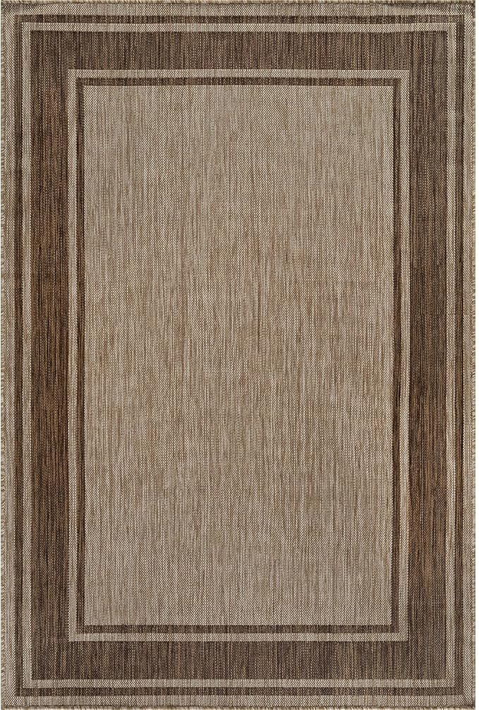 Beverly Rug Outdoor Rug 6x9 Modern Bordered Area Rugs for Indoor and Outdoor Patio Deck Porch Garden Waterproof Weather Sun Resistant Washable Outside Carpet (6 x 9 Jute)