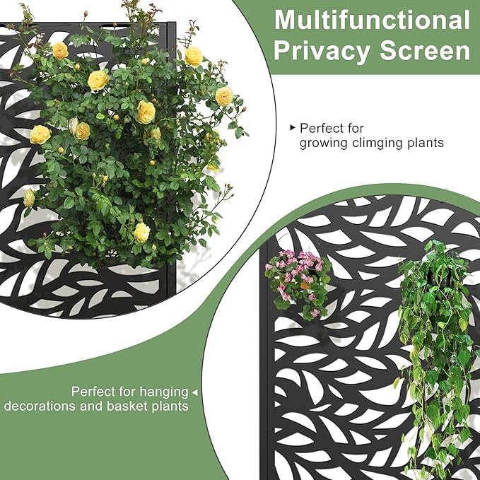 Casaphoria Metal Raised Garden Bed with Trellis, 59"x30"x12" Planter Box for Climbing Plants, Vegetables & Vines, Features Drainage Holes and Privacy Screen (Black-Spring)