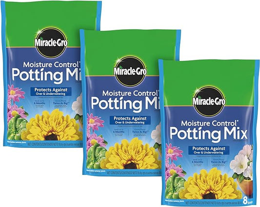Miracle-Gro Moisture Control Potting Mix, For Container Plants, Protects against Over- and Under-Watering, 8 qt., 3-Pack