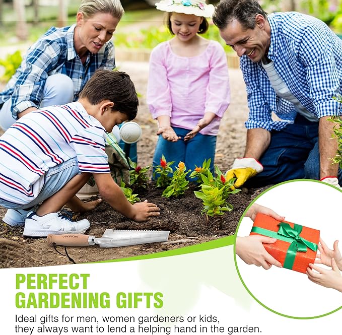 WORKPRO 12.5" Weeder Puller Tool with Wood Handle, 4-in-1 Polished Stainless Steel Garden Trowel, Hori Hori Garden Knife for Easy Weeder Removal, Planting, Weeding, Small Gardening Hand Tools