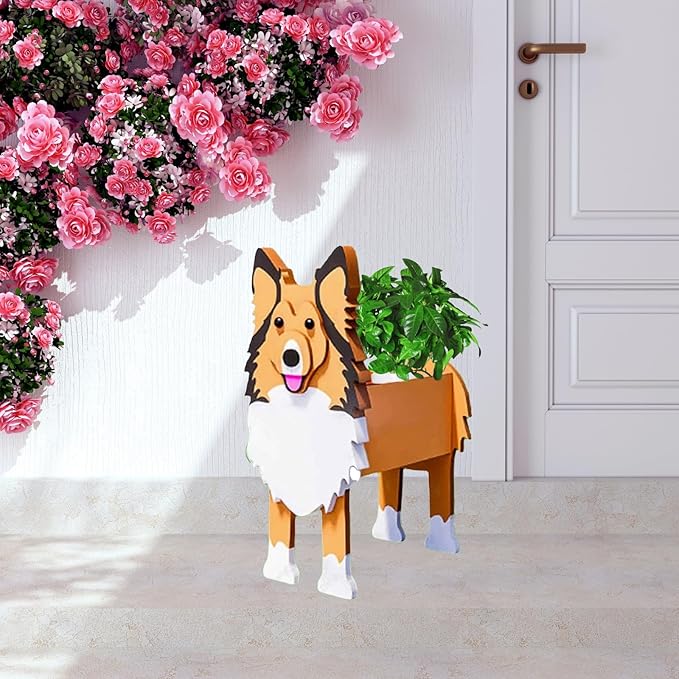 Sheltie Dog Planter Plant Pots,Cute Garden Dog Flower Planter,Dog Planters Birthday Gifts for Women,Office,Indoor/Outdoor Decor(9.45 * 8.66 * 13.39in)