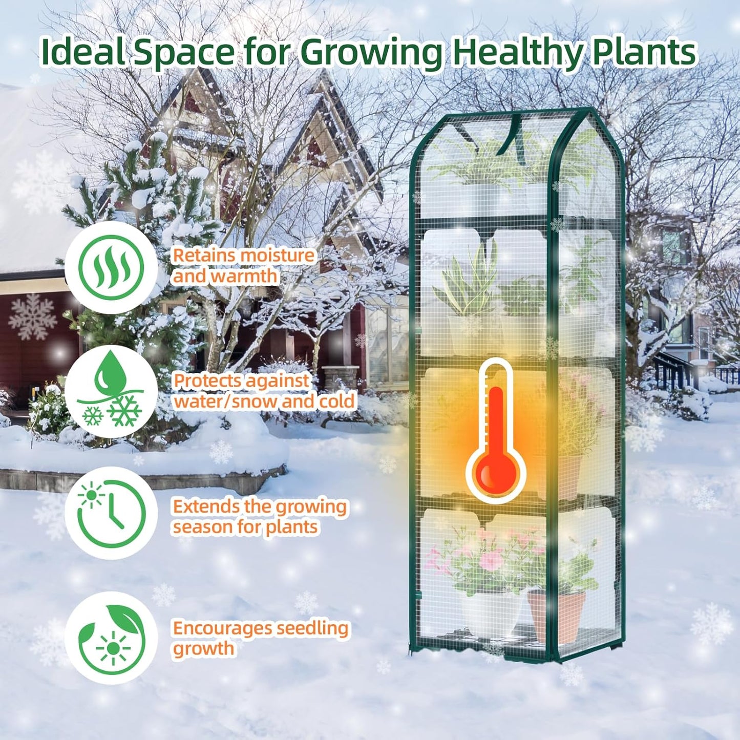 Ohuhu Mini Greenhouse for Indoor Outdoor, Small Plastic Plant Green House with Locking Wheels Portable Greenhouses with Durable Cover for Seedling,Ideal Gardening Gifts for Women Men White