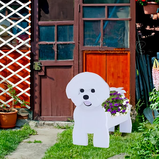 Bichon Frise Dog Planter Plant Pots,Cute Garden Dog Flower Planter,Dog Planters Birthday Gifts for Women,Office,Indoor/Outdoor Decor(9.45 * 8.27 * 13.39in)