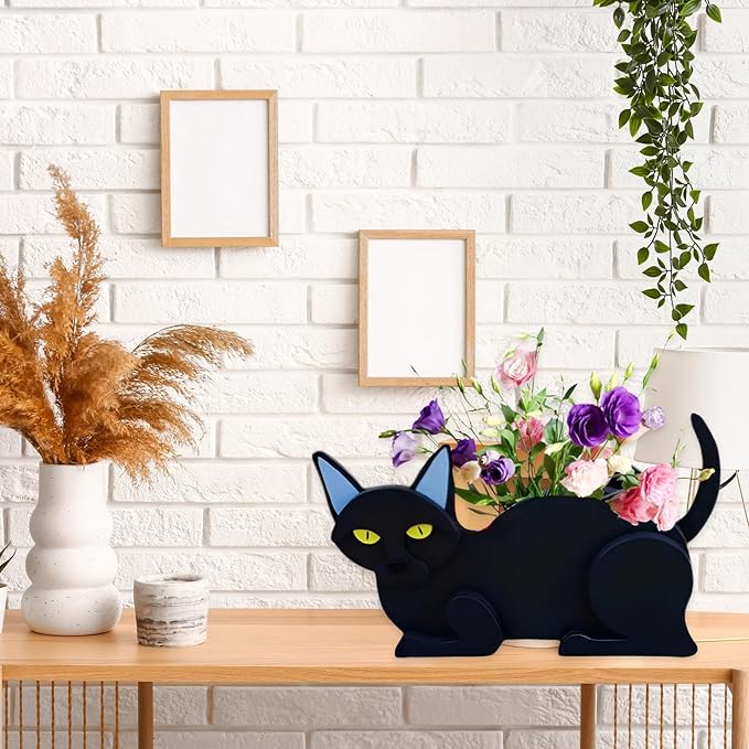 Black Cat Planter Plant Pots,Cute Garden Cat Flower Planter,Cat Planters Birthday Gifts for Women,Office,Indoor/Outdoor Decor(12.5 * 5.6 * 7.8in)