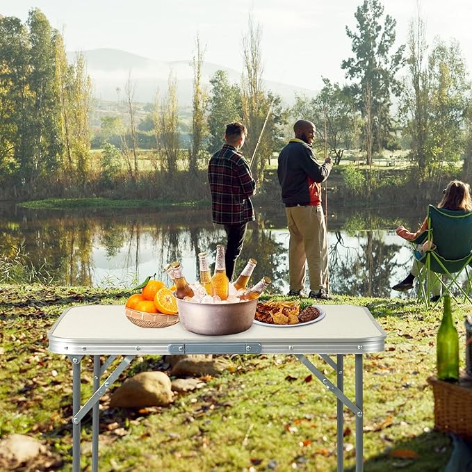 Outvita 2.3ft Portable Folding Camping Table, Outdoor Waterproof Picnic Table, Aluminum Lightweight Suitcase Foldable Table for Picnic BBQ Beach Dining