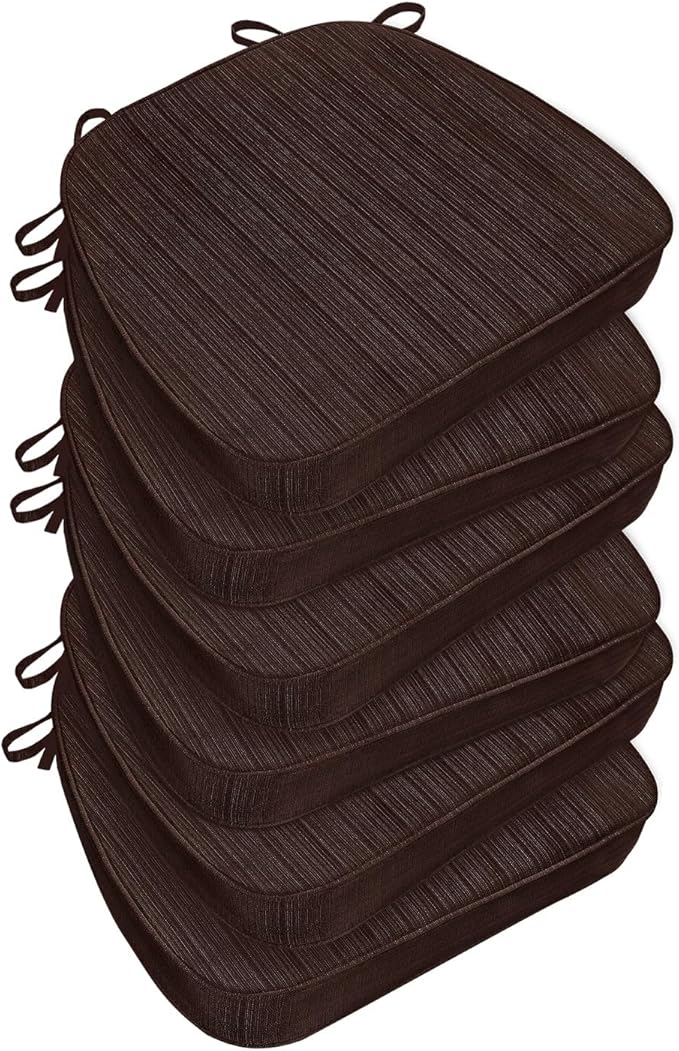 Chair Cushions for Dining Chairs, Indoor Chair Cushions with Ties,Waterproof Chair Pads Set of 6, Brown, 17x16x2.5 Inch