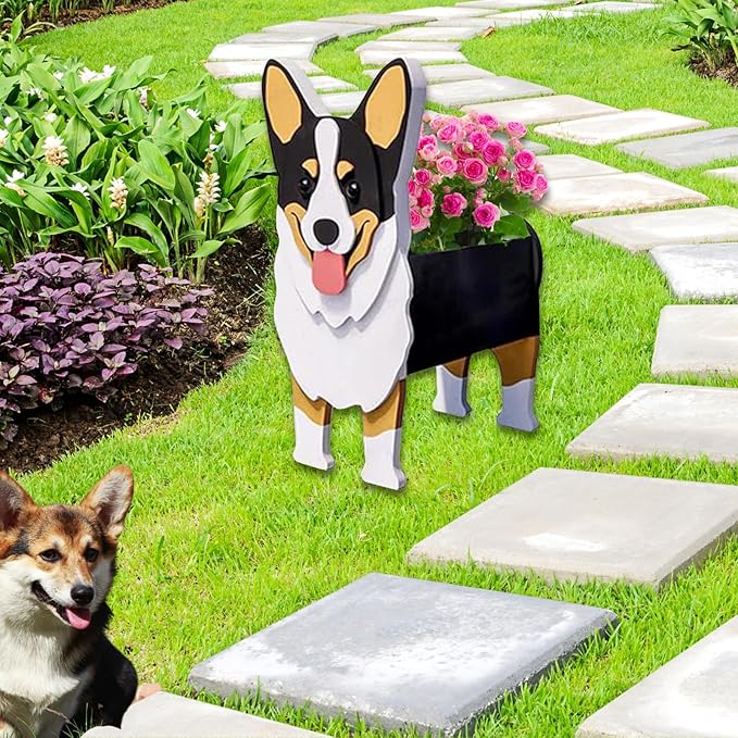 Concepts Welsh Corgi Dog Planter Plant Pots,Cute Garden Dog Flower Planter,Dog Planters Birthday Gifts for Women,Office,Indoor/Outdoor Decor (9.45 * 5.51 * 13.35in)