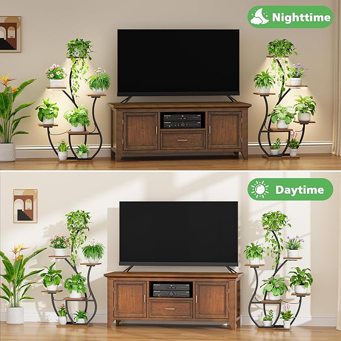 Plant Stand Indoor with Grow Lights - 2 Pack Indoor Plant Shelf, 6 Tiered Corner Plant Stands for Indoor Plants, Swan-Shaped Plant Holder, Metal Flower Display Rack for Living Room, Patio Decor(Black)