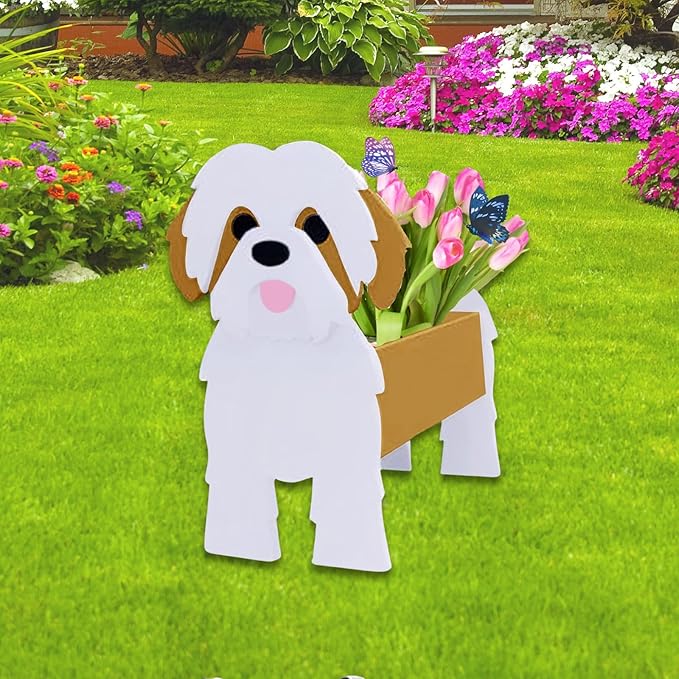 Brown Shih Tzu Dog Planter Plant Pots,Cute Garden Dog Flower Planter,Large Dog Planters Birthday Gifts for Women,Office,Indoor/Outdoor Decor(9.84 * 9.06 * 17in)