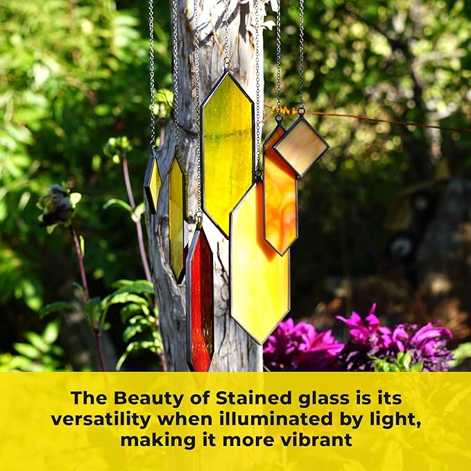 Sensory4U Stained Glass Suncatcher – Element Earth Tones Window Hanging Wall Art – Modern Design Home or Garden Décor – Unique Glass Suncatcher for Window, Porch, or Patio