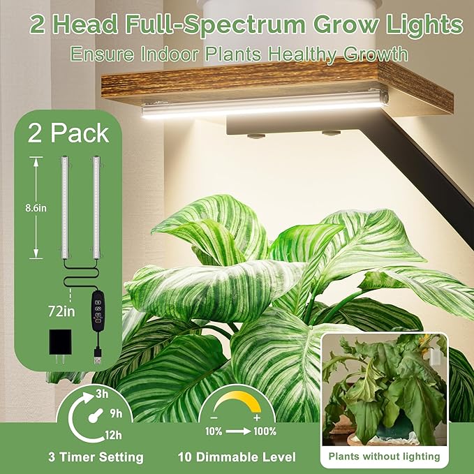 Plant Stand Indoor with Grow Lights - 2 Pack Indoor Plant Shelf, 6 Tiered Corner Plant Stands for Indoor Plants, Swan-Shaped Plant Holder, Metal Flower Display Rack for Living Room, Patio Decor(Black)
